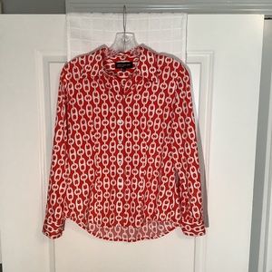 Jones New York Signature Ladies Button Down Blouse Red/ White Size S